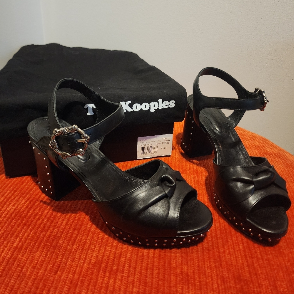The Kooples Black Leather Heels with Studded Details
